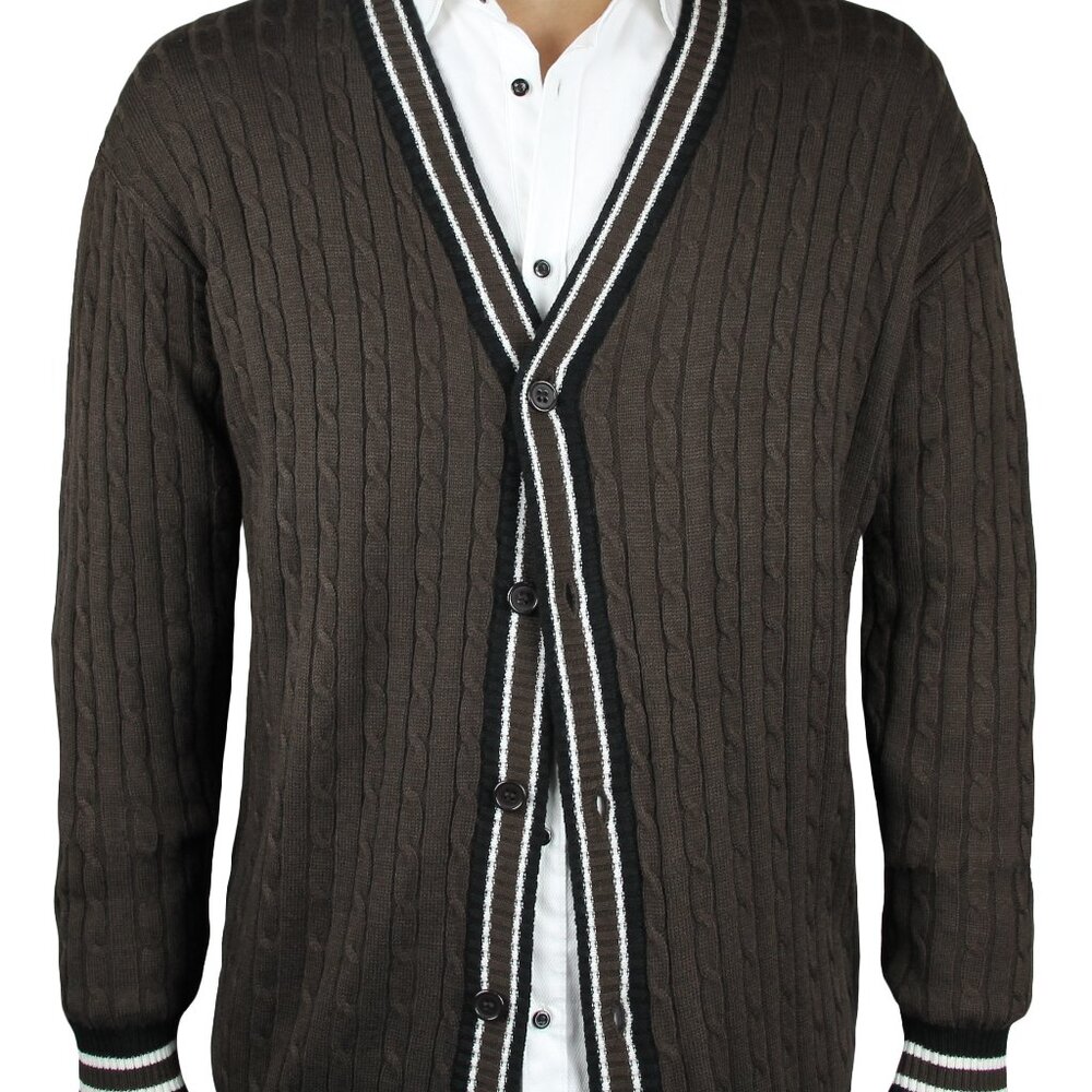 Button Down Cable Cardigan Sweater, Brown